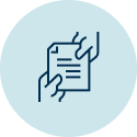 Icon of a document being exchanged between two people.