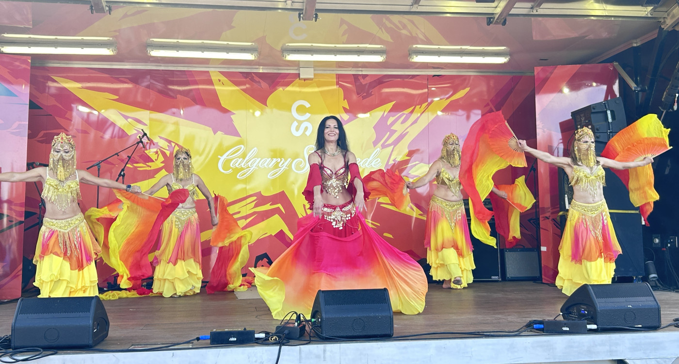 Belly dance fusion, Fire dancers perform on stage