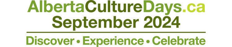 Green text: "AlbertaCultureDays.ca", stacked above darker green text "September 2024", separated by a horizonal line with text underneath: "Discover, Experience, Celebrate"