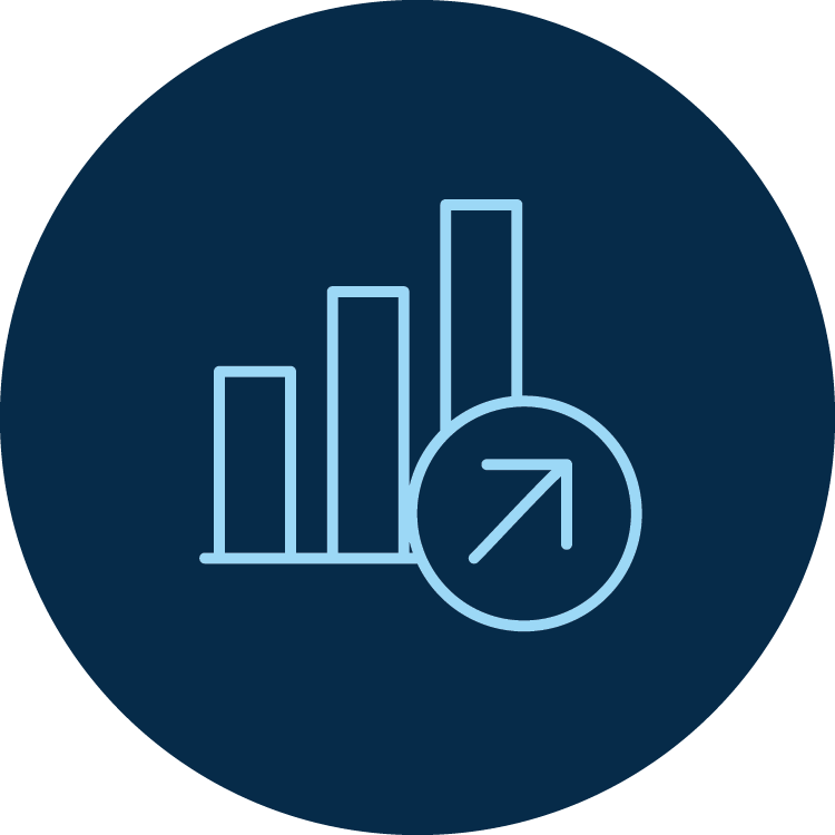 Bar chart with an arrow pointing up and to the right to symbolize growth.