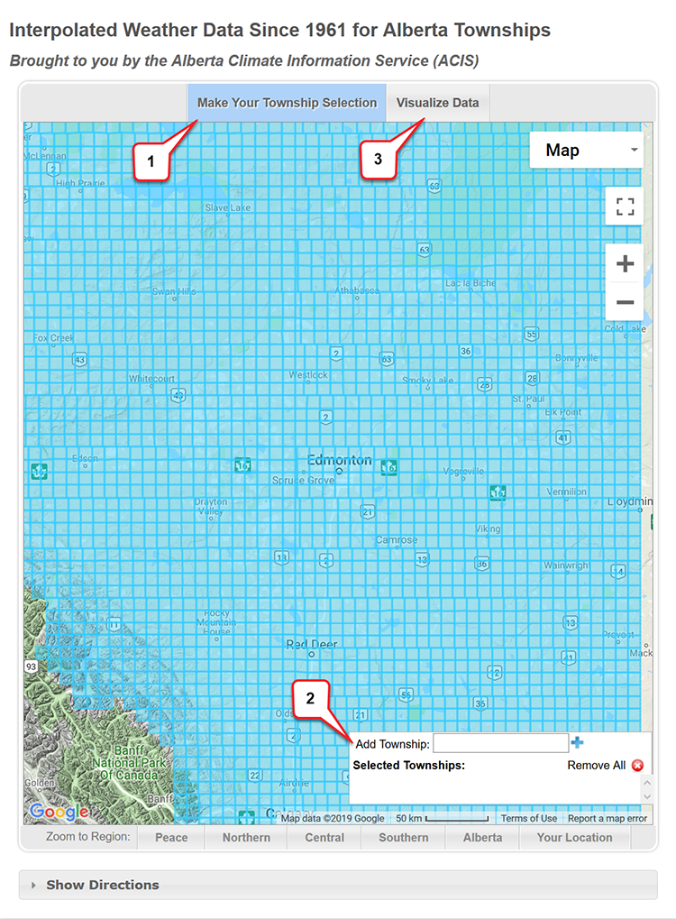 Interpolated weather data since 1961 for Alberta townships from Alberta Cimate Information Service ACIS.