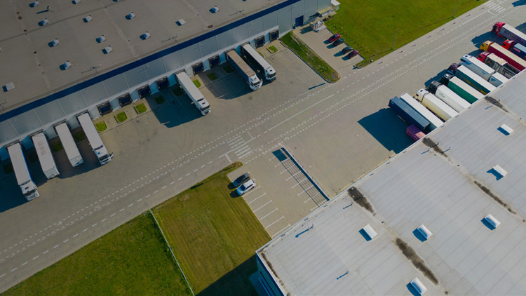 An aerial view of an industrial truck shipping centre