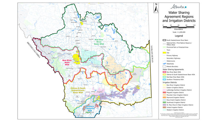 Map: Water Sharing Agreement Regions and Irrigation Districts