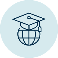 Icon of a globe with a graduation cap