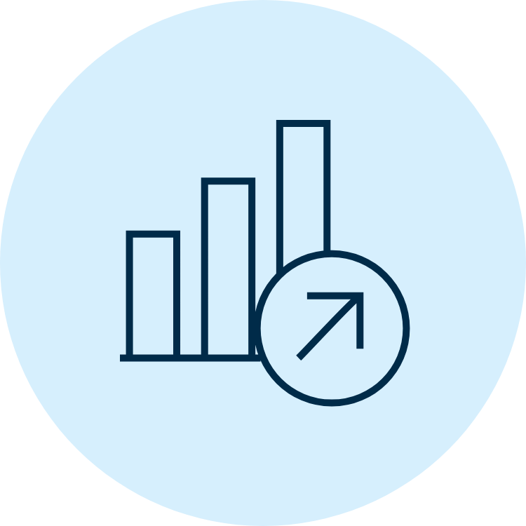 icon of a bar chart with an arrow in a circle