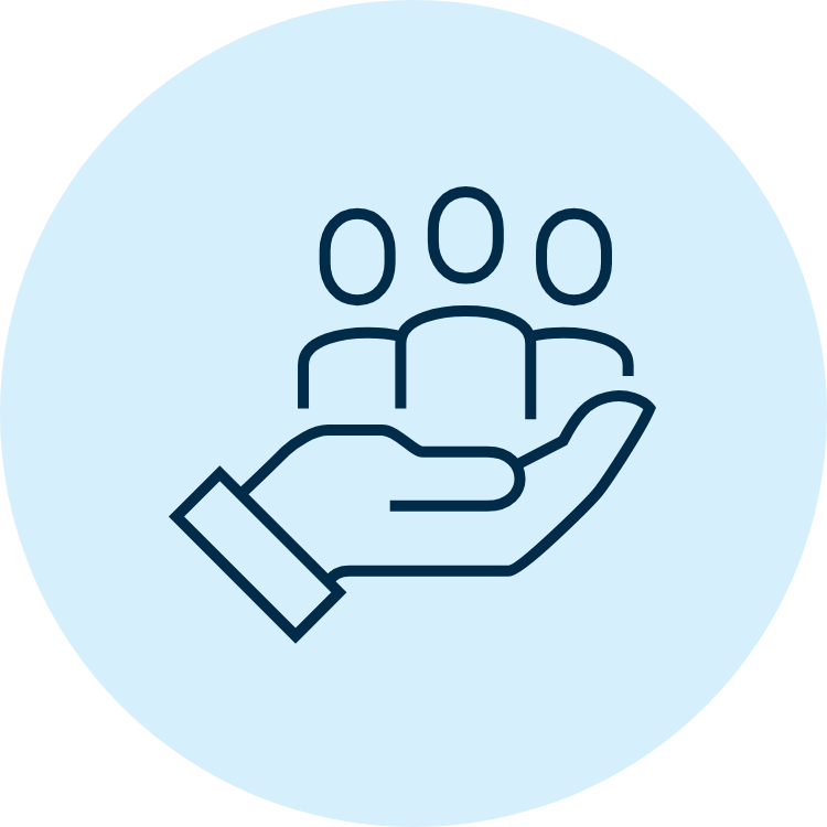 Icon of a hand holding 3 "people"