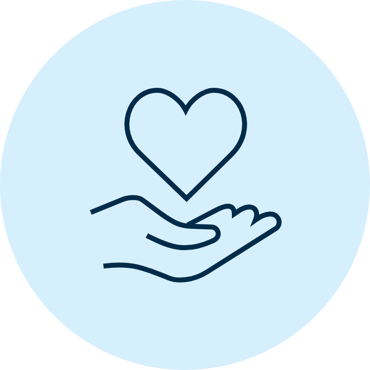 Icon of a hand with a heart symbol above