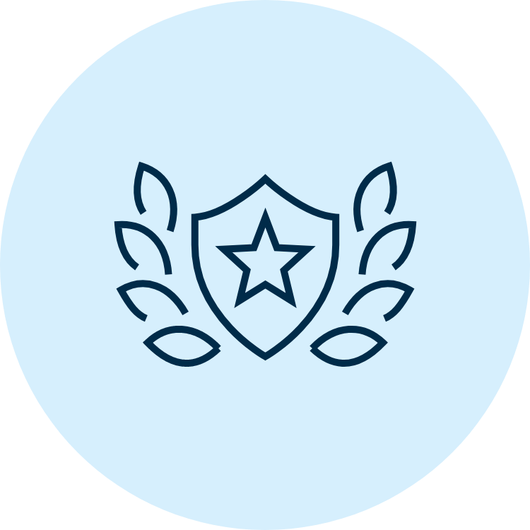 Icon of a shield with a star, with leaves on the side