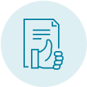 Icon of a hand with a thumb up in front of paper