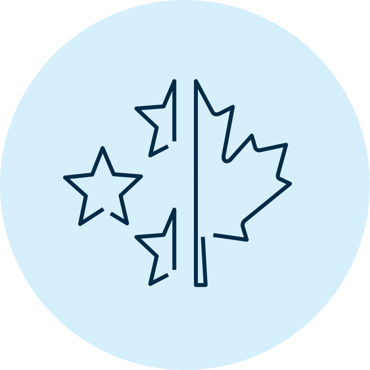 Icon of a maple leaf juxtaposed with stars