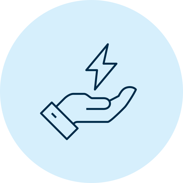 Icon of a hand holding up a lightning bolt