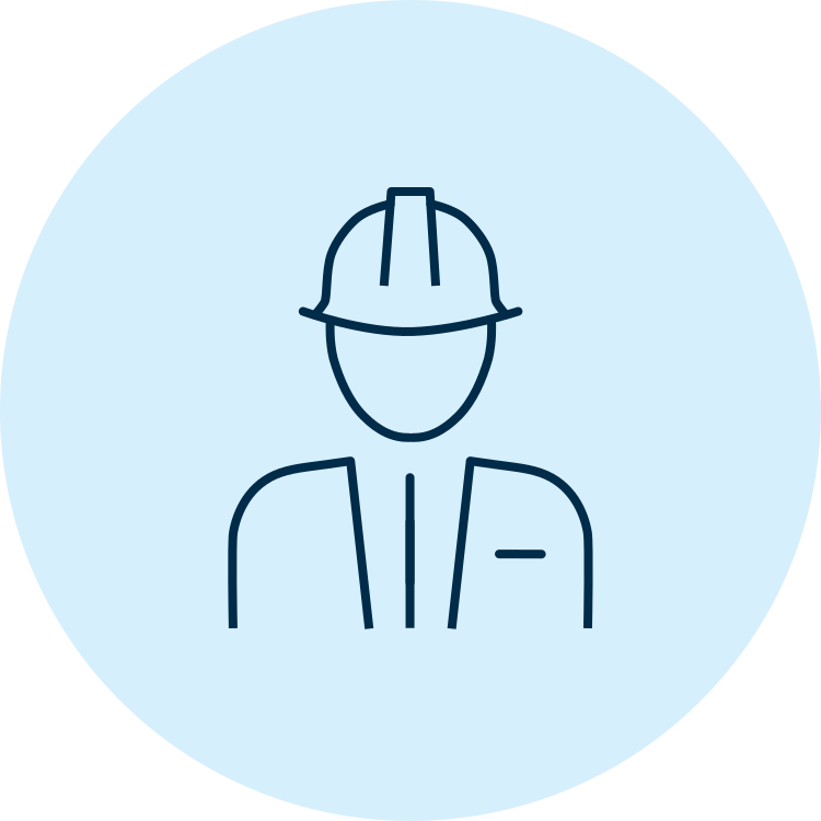 Icon of a person wearing a hard hat and a suit